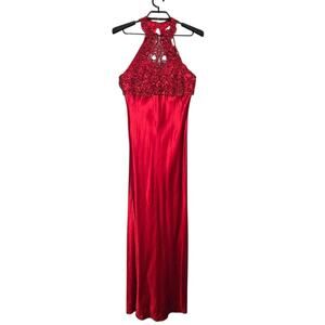 Vintage Y2K 90s Faviana Dress Size 5 6 Gown Prom Occasion Red Satin Column